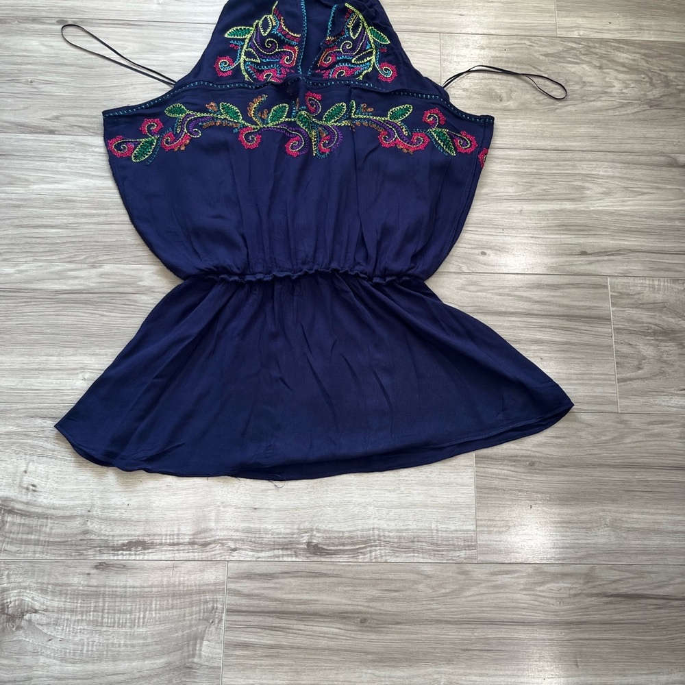 Parker Blue and Pink Embellished Tie Front Sundress - Picture 3 of 5